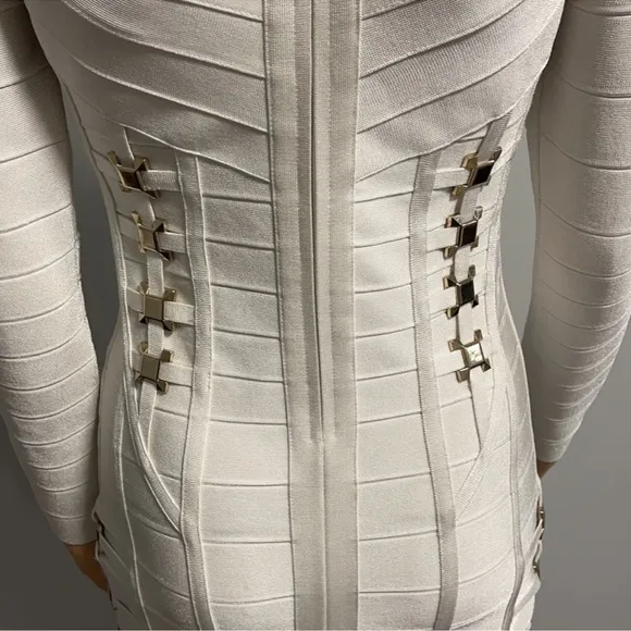 Luxury white bodycon long sleeve midi dress
