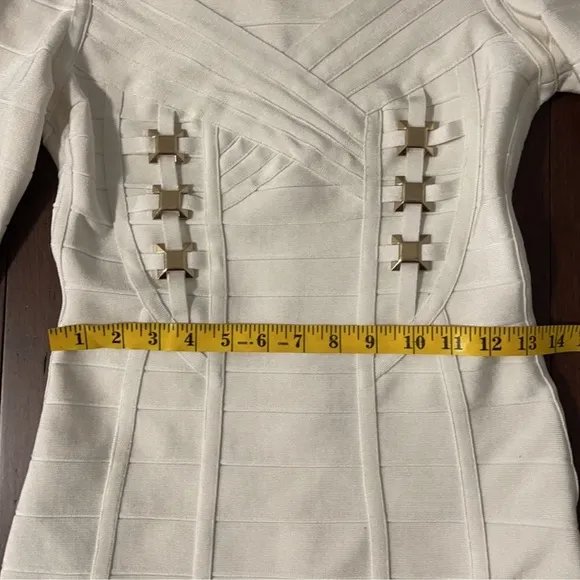 Luxury white bodycon long sleeve midi dress