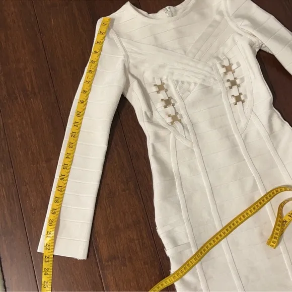 Luxury white bodycon long sleeve midi dress