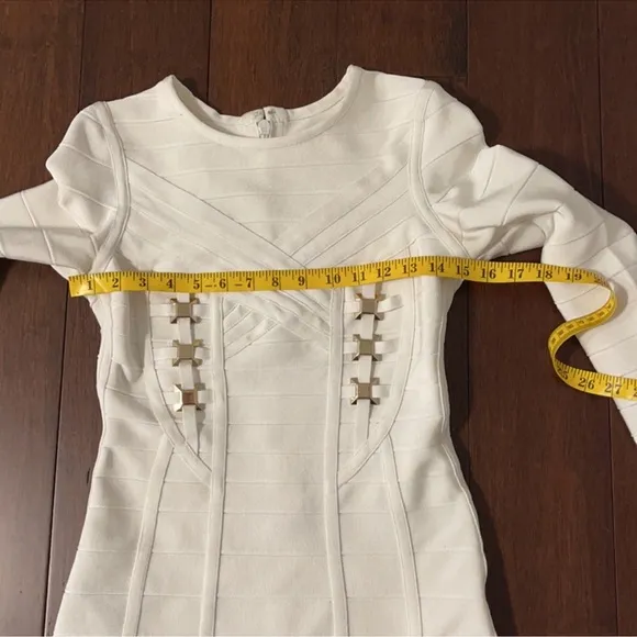 Luxury white bodycon long sleeve midi dress