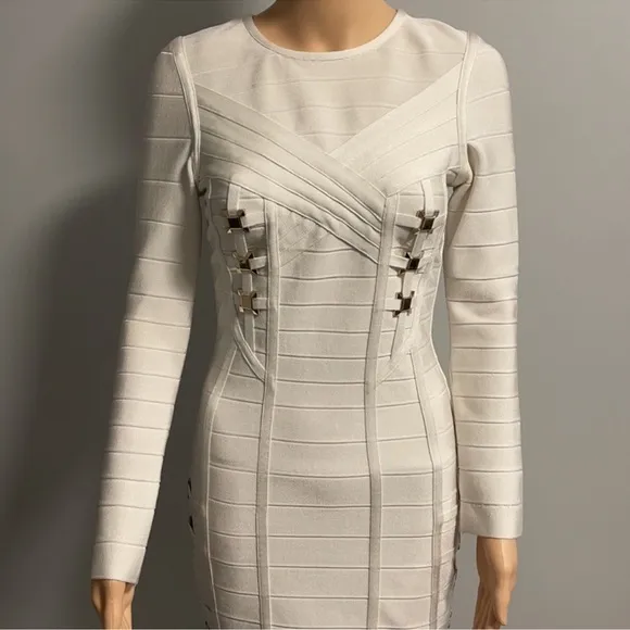 Luxury white bodycon long sleeve midi dress