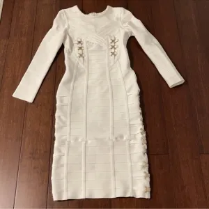 Luxury white bodycon long sleeve midi dress