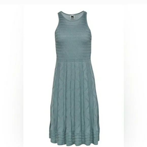 M Missoni Green Texture Knit Sleeveless Italian Luxury Midi dress.