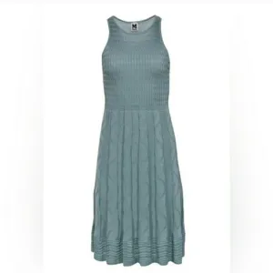 M Missoni Green Texture Knit Sleeveless Italian Luxury Midi dress.