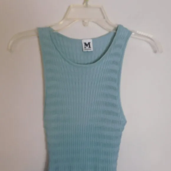 M Missoni Green Texture Knit Sleeveless Italian Luxury Midi dress.