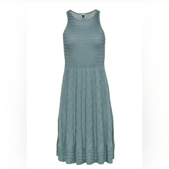 M Missoni Green Texture Knit Sleeveless Italian Luxury Midi dress.