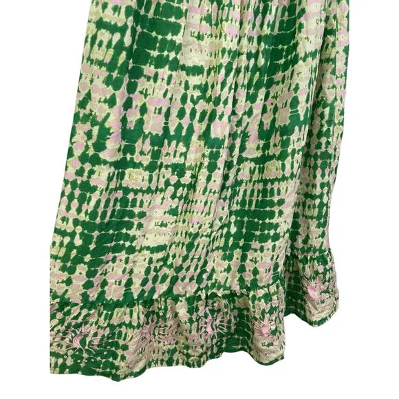 Maaji Bellarose Maxi Dress Tiered Boho Chic Beachy Coastal Vacation Green Size L