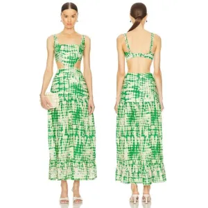 Maaji Bellarose Maxi Dress Tiered Boho Chic Beachy Coastal Vacation Green Size L