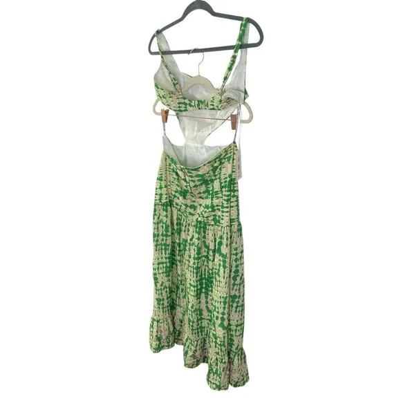 Maaji Bellarose Maxi Dress Tiered Boho Chic Beachy Coastal Vacation Green Size L