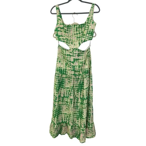 Maaji Bellarose Maxi Dress Tiered Boho Chic Beachy Coastal Vacation Green Size L