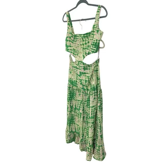 Maaji Bellarose Maxi Dress Tiered Boho Chic Beachy Coastal Vacation Green Size L