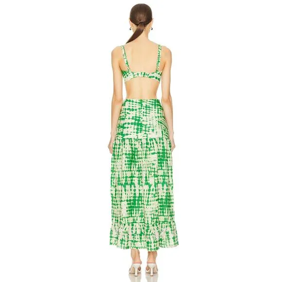 Maaji Bellarose Maxi Dress Tiered Boho Chic Beachy Coastal Vacation Green Size L