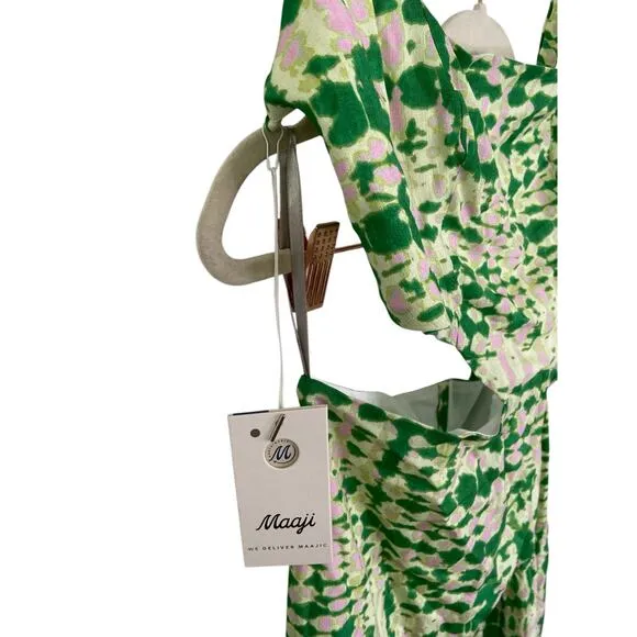Maaji Bellarose Maxi Dress Tiered Boho Chic Beachy Coastal Vacation Green Size L