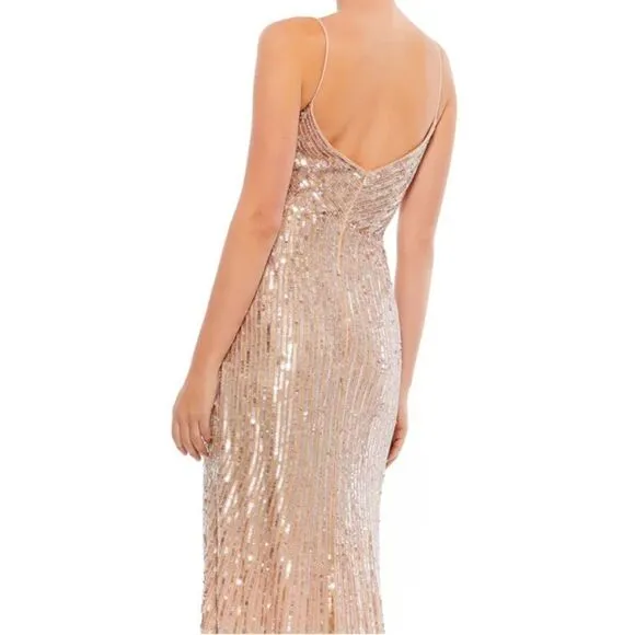 MAC DUGGAL Women’s Sequined Spaghetti Straps Gown in the Size 12 in Gold Color