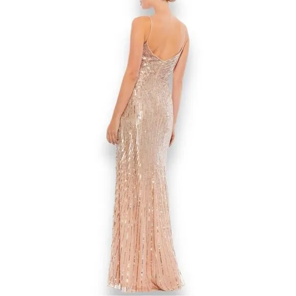 MAC DUGGAL Women’s Sequined Spaghetti Straps Gown in the Size 12 in Gold Color