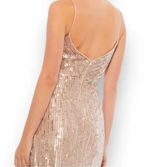 MAC DUGGAL Women’s Sequined Spaghetti Straps Gown in the Size 12 in Gold Color
