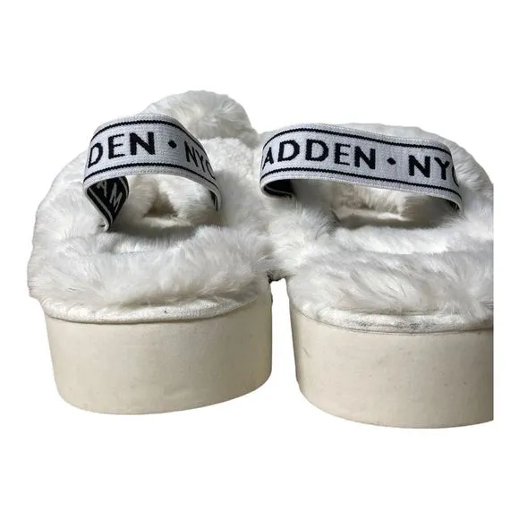 Madden NYC White Faux Fur Criss Cross Platform Slippers Size 9