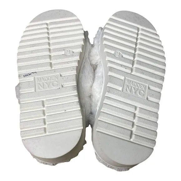 Madden NYC White Faux Fur Criss Cross Platform Slippers Size 9