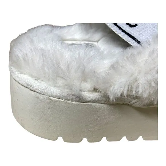 Madden NYC White Faux Fur Criss Cross Platform Slippers Size 9