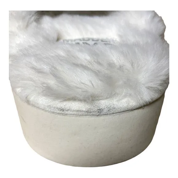 Madden NYC White Faux Fur Criss Cross Platform Slippers Size 9