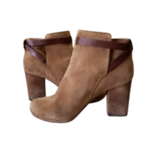 Madewell Brown Suede Leather Booties  Ankle Boots Heel Women's Size 9
