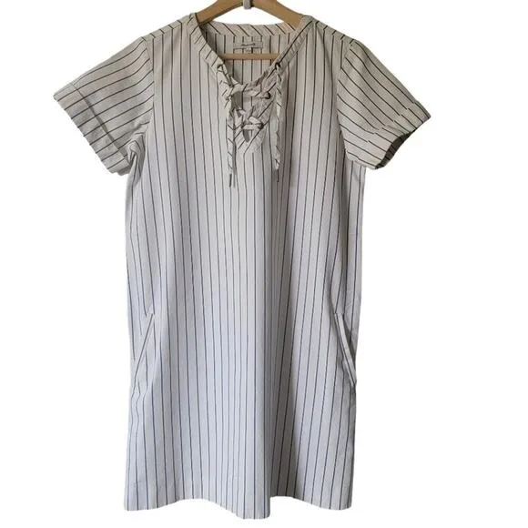 Madewell Harbor Lace- Up Neckline Minimalist Capsule Wardrobe Shift Dress Small