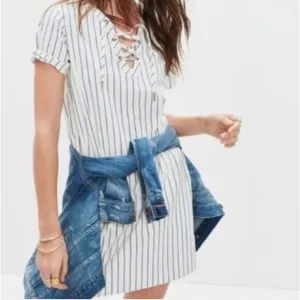 Madewell Harbor Lace- Up Neckline Minimalist Capsule Wardrobe Shift Dress Small