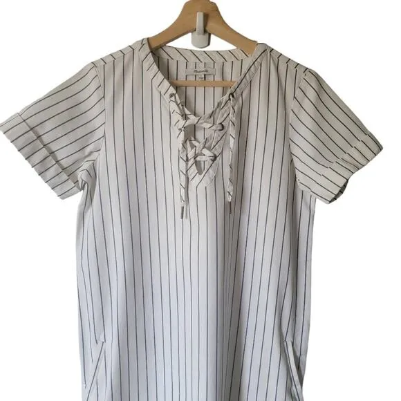 Madewell Harbor Lace- Up Neckline Minimalist Capsule Wardrobe Shift Dress Small