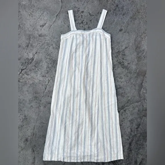 Madewell Linen Cotton Princess-Seamed Midi Dress White Size small  Stripe NWOT