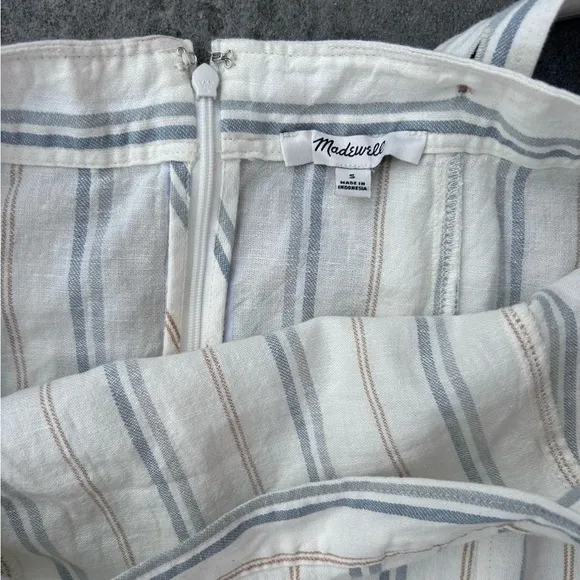 Madewell Linen Cotton Princess-Seamed Midi Dress White Size small  Stripe NWOT