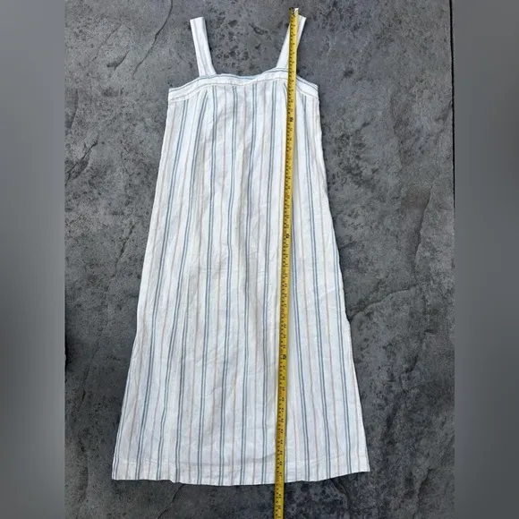 Madewell Linen Cotton Princess-Seamed Midi Dress White Size small  Stripe NWOT