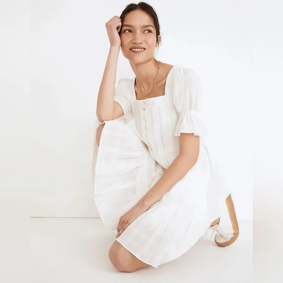 Madewell Peasant Minimalist Retro Classic Prairie Puff-Sleeve with Pockets Dress