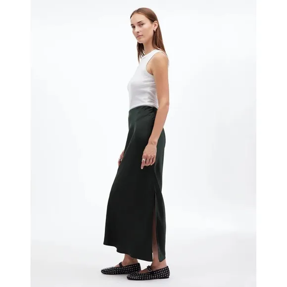 Madewell Satin Maxi Slip Skirt Luxury Forrest NWT 4