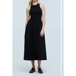 Madewell The Selena Smocked Sleeveless Midi dress Black minimalist sz s