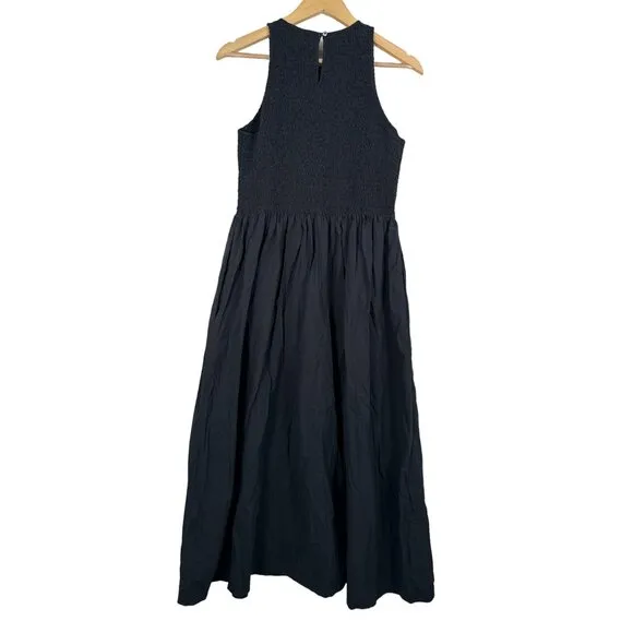 Madewell The Selena Smocked Sleeveless Midi dress Black minimalist sz s