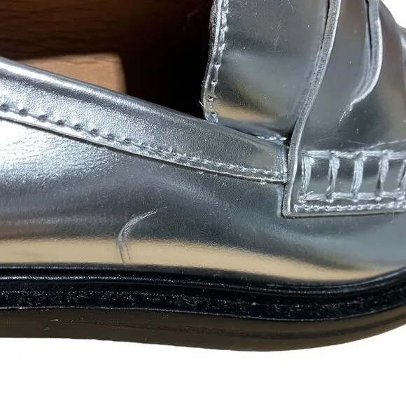 MADEWELL Shoes WMNS 7 Silver Leather The Vernon Penny Loafers Shiny Spring NN041