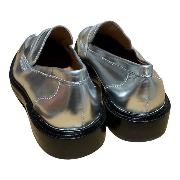 MADEWELL Shoes WMNS 7 Silver Leather The Vernon Penny Loafers Shiny Spring NN041