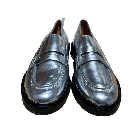 MADEWELL Shoes WMNS 7 Silver Leather The Vernon Penny Loafers Shiny Spring NN041