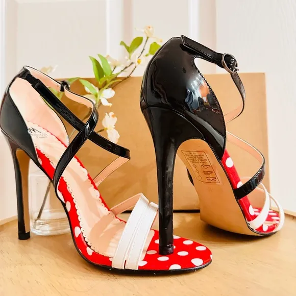 MADISON ~ ShoeDazzle Women’s Black and Red Polka Dot Women's Heels size 10