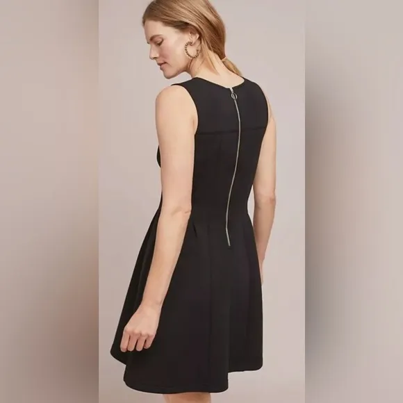 Maeve by Anthropologie Little Black Flare Minimalist Lagenlook Dress Sz S zip