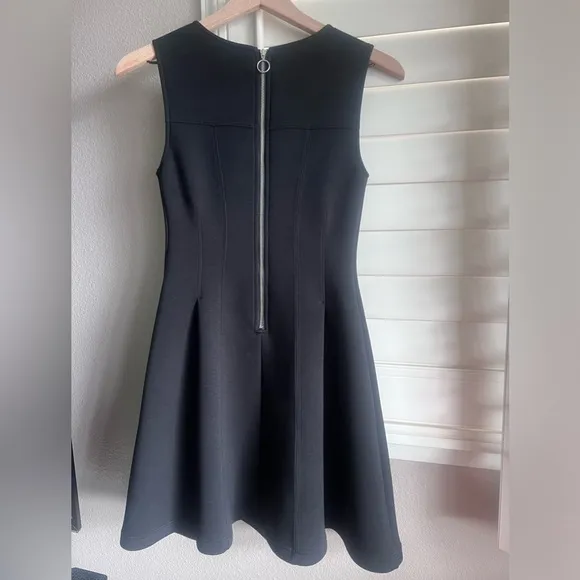 Maeve by Anthropologie Little Black Flare Minimalist Lagenlook Dress Sz S zip