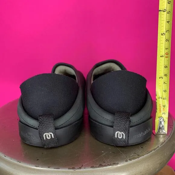 Mahabis Luxe Black Leather Indoor Outdoor Slipper Sz 45