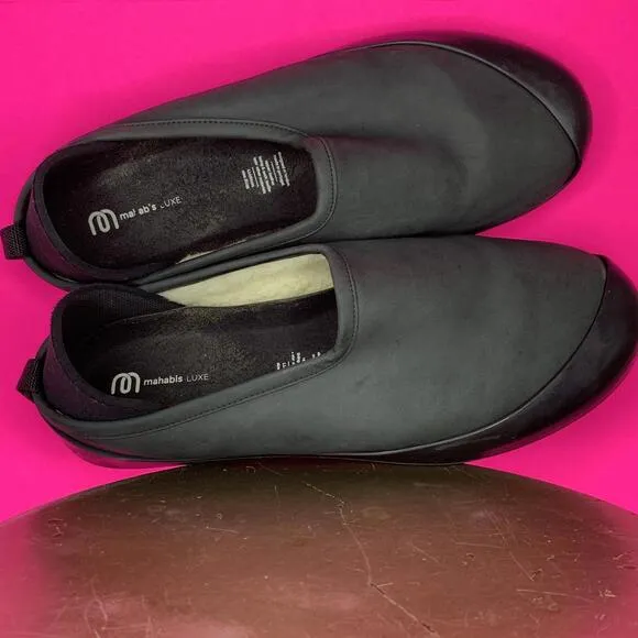 Mahabis Luxe Black Leather Indoor Outdoor Slipper Sz 45