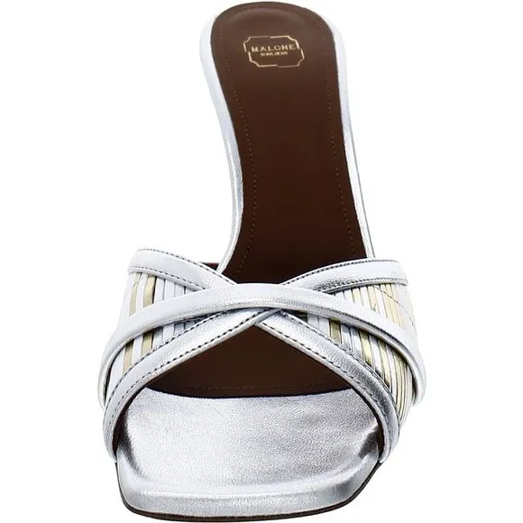 Malone Womens Perla  White Leather Slip On Dressy Mule Sandals Shoes New