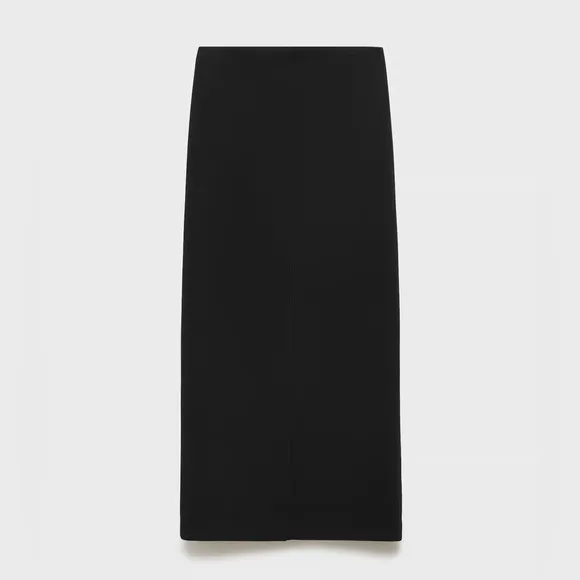 MANGO Black Straight Skirt with Front Slit, Size S – Minimalist Chic, NWT