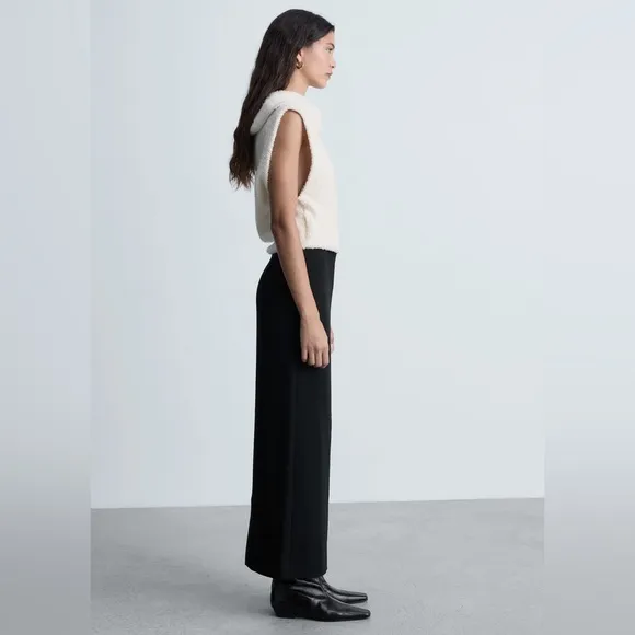 MANGO Black Straight Skirt with Front Slit, Size S – Minimalist Chic, NWT