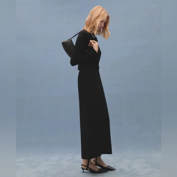 MANGO Black Straight Skirt with Front Slit, Size S – Minimalist Chic, NWT