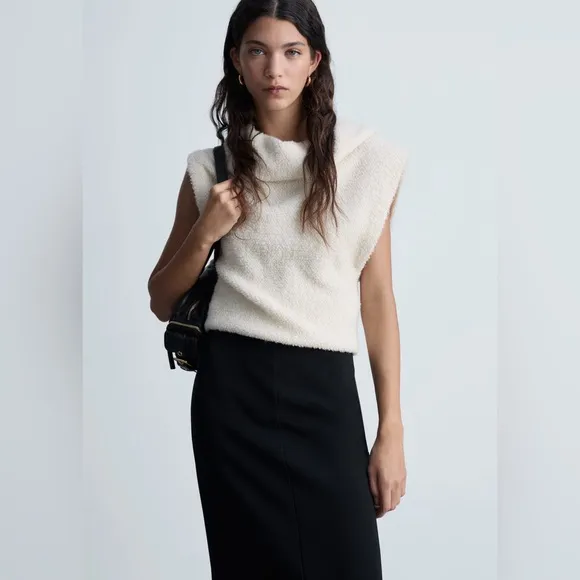 MANGO Black Straight Skirt with Front Slit, Size S – Minimalist Chic, NWT