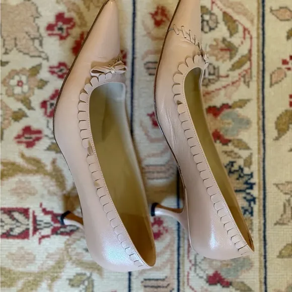 Manolo Blahnik nude kitten heel pumps
