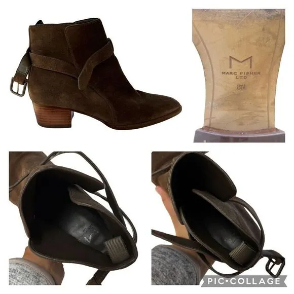 Marc Fisher Brown/Tan Genuine Leather Suede MLRAZZLE Ankle Boots Buckle Size 8M